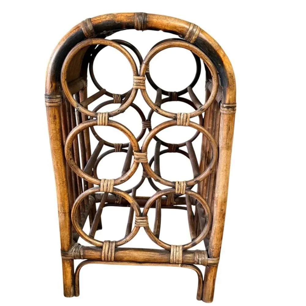 Vintage 70’s Bamboo and Rattan 6 bottle Freestanding Wine Rack